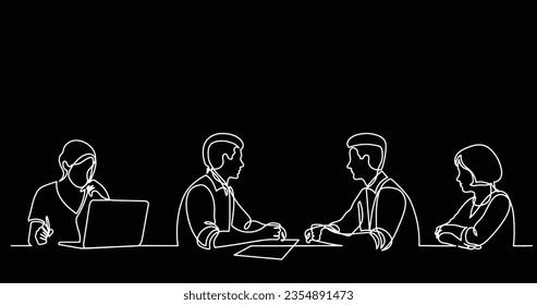 continuous line drawing of office workers at business meeting