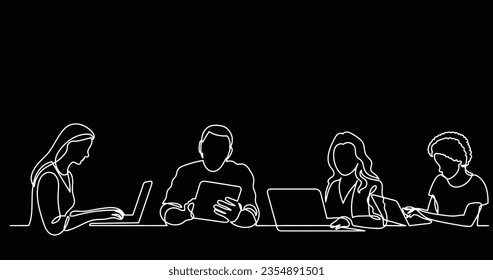 continuous line drawing of office workers at business meeting