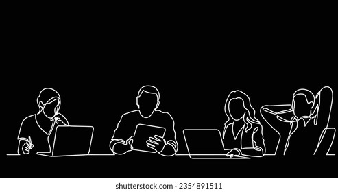 continuous line drawing of office workers at business meeting
