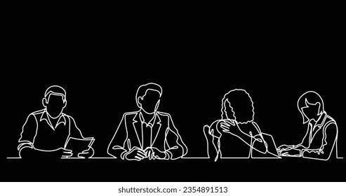 continuous line drawing of office workers at business meeting