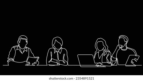 continuous line drawing of office workers at business meeting