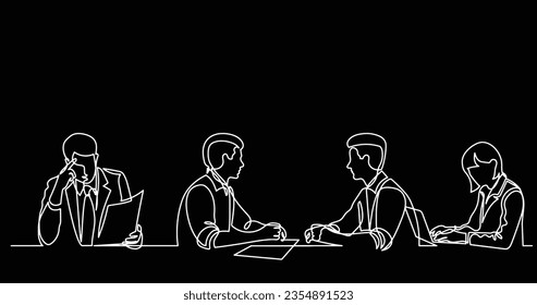 continuous line drawing of office workers at business meeting