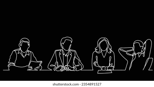continuous line drawing of office workers at business meeting
