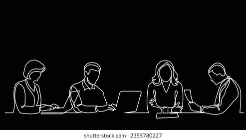 continuous line drawing of office workers at business meeting