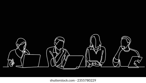 continuous line drawing of office workers at business meeting