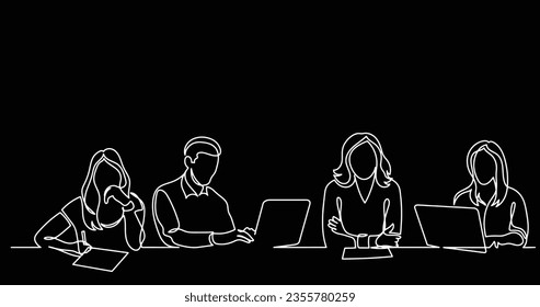 dibujo en línea continua de los trabajadores de oficina en la reunión de negocios