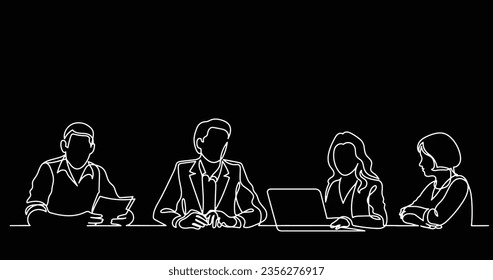 continuous line drawing of office workers at business meeting