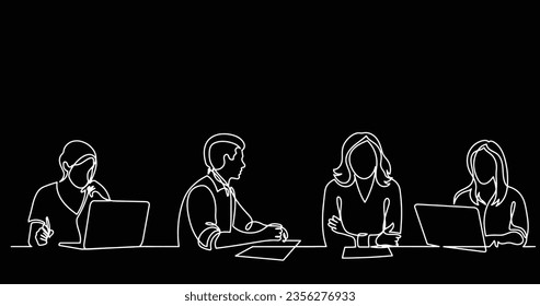 continuous line drawing of office workers at business meeting