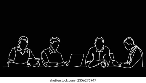 dibujo en línea continua de los trabajadores de oficina en la reunión de negocios