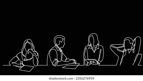 continuous line drawing of office workers at business meeting