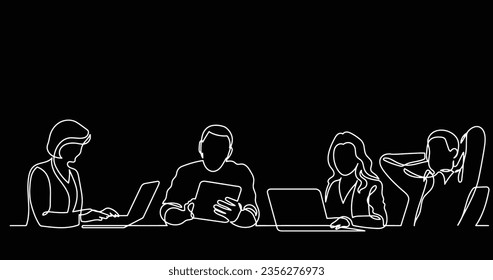 continuous line drawing of office workers at business meeting