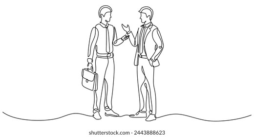 continuous line drawing of office workers at business talking