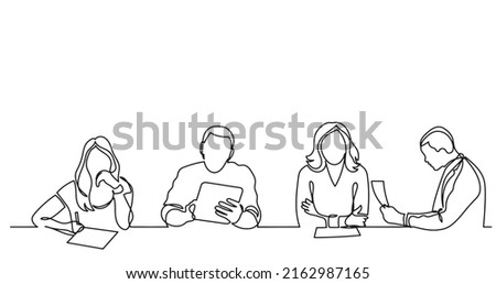 continuous line drawing of office workers at business meeting