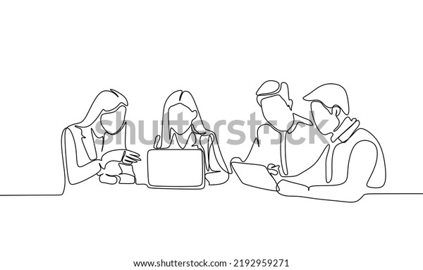 Continuous Line Drawing Office Workers Business Stock Vector (Royalty ...