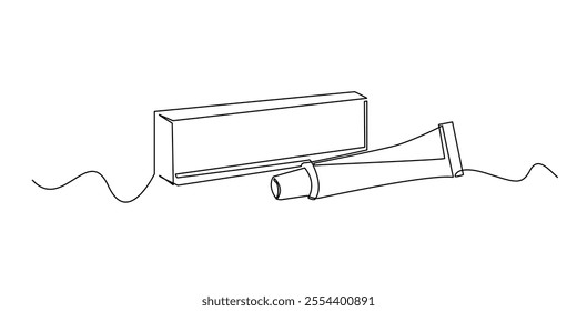 continuous line drawing of ointment.one line drawing of ointment medicine prescribed by doctor.single line vector illustration.isolated white background