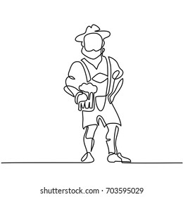 Continuous line drawing. Oktoberfest man with beer. Vector illustration