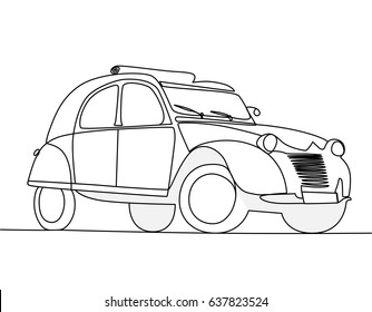 Continuous line drawing of an old car