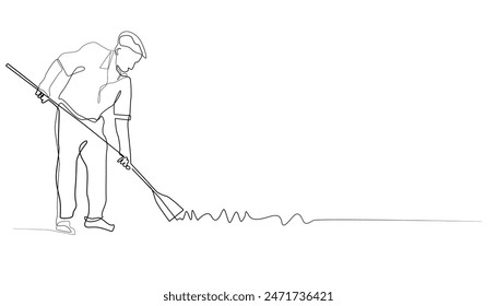 continuous line drawing of an old farmer. one line drawing of an old farmer doing activities on the plantation. isolated on a white background