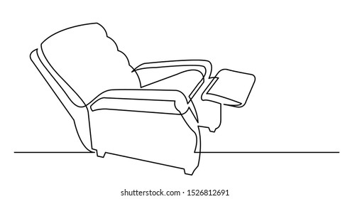 Continuous Line Drawing Of Old Fashioned Comfortable Recliner Armchair