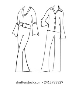 Continuous Line Drawing Old Fashioned Clothes. Vintage Clothing Concept Model. Illustration Icon Vector