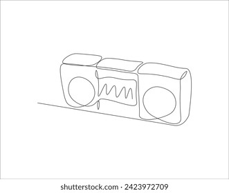 Continuous Line Drawing Of Old Fashioned Analog Radio Tape. One Line Of Radio Tape. Radio Tape Continuous Line Art. Editable Outline.