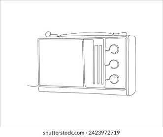 Continuous Line Drawing Of Old Fashioned Analog Radio Tape. One Line Of Radio Tape. Radio Tape Continuous Line Art. Editable Outline.