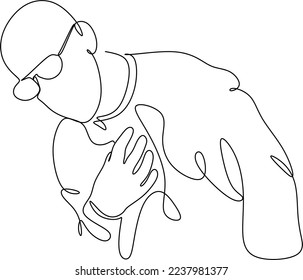 continuous line drawing of old man having heart attack isolated on white background vector illustration