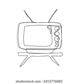 Ligne Continue Dessinant La Vielle TV Rétro. Concept De Télévision Classique Vintage. Image Vectorielle Icône Illustration
