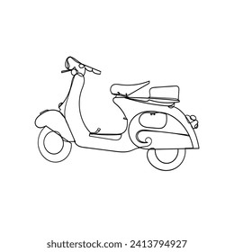 Continuous Line Drawing Old Retro Vespa motorbike. Classic Scooter or Vespa Motorcycle. Illustration Icon Vector