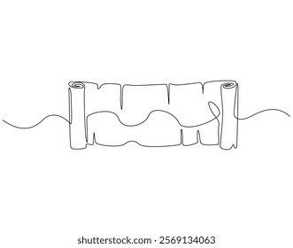 Continuous line drawing of old roll paper. Single line illustration of vintage peper roll. Old letter concept. Editable outline