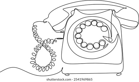 Continuous line drawing of an old telephone. Hand drawn without artificial intelligence