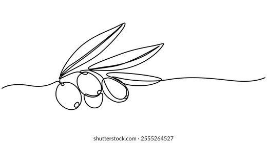 Continuous Line Drawing of Olive Icon. Hand Drawn Symbol Vector Illustration, Olive Brunch Vector Illustration. Fruit, Green, Mediterranean Cuisine, Olive Oil, Aroma, Single one line drawing of heap. 