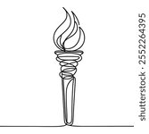 Continuous line drawing of the Olympic torch. Single line drawing of the Olympic torch. Line art of the Olympic torch. Vector illustration.