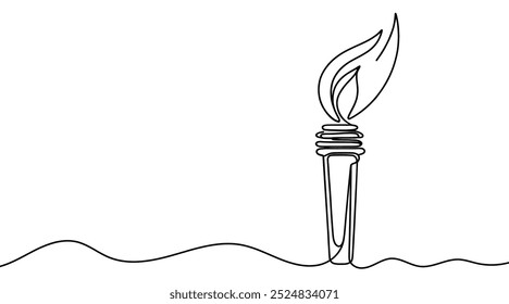 Continuous line drawing of the Olympic torch. Single line drawing of the Olympic torch. Line art of the Olympic torch. Vector illustration.