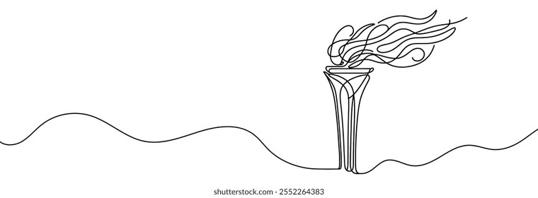 Continuous line drawing of the Olympic torch. Single line drawing of the Olympic torch. Line art of the Olympic torch. Vector illustration.