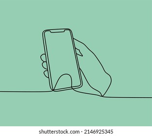 continuous line drawing on handphone with hand