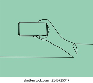 continuous line drawing on handphone with hand