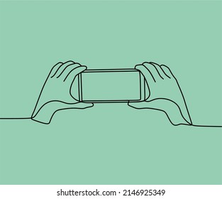 continuous line drawing on handphone with hand