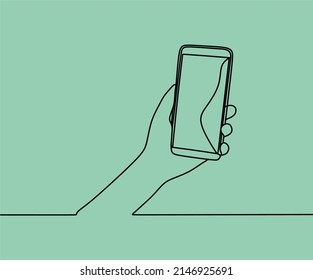 continuous line drawing on handphone with hand