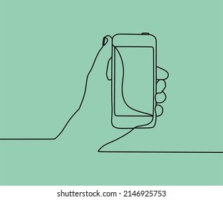 dibujo de línea continua en el teléfono con la mano