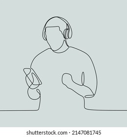 continuous line drawing on people with headphone