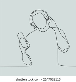 continuous line drawing on people with headphone
