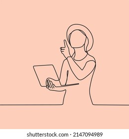 dibujo de línea continua en personas con laptop