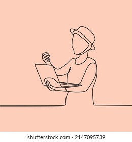 continuous line drawing on people with laptop
