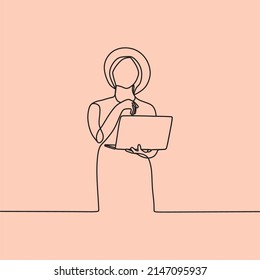 dibujo de línea continua en personas con laptop