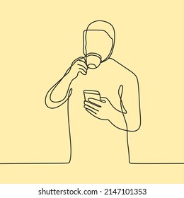 continuous line drawing on people with cup