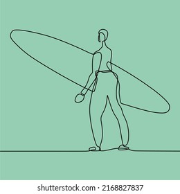 continuous line drawing on some one is surfing