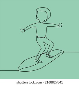 continuous line drawing on some one is surfing