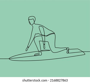 continuous line drawing on some one is surfing
