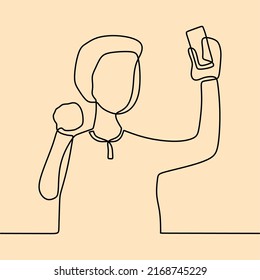 continuous line drawing on someone is taking selfie